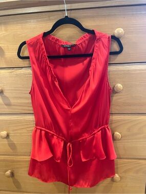 Cynthia Steffe Red Satin Peplum Tie-Waist Blouse